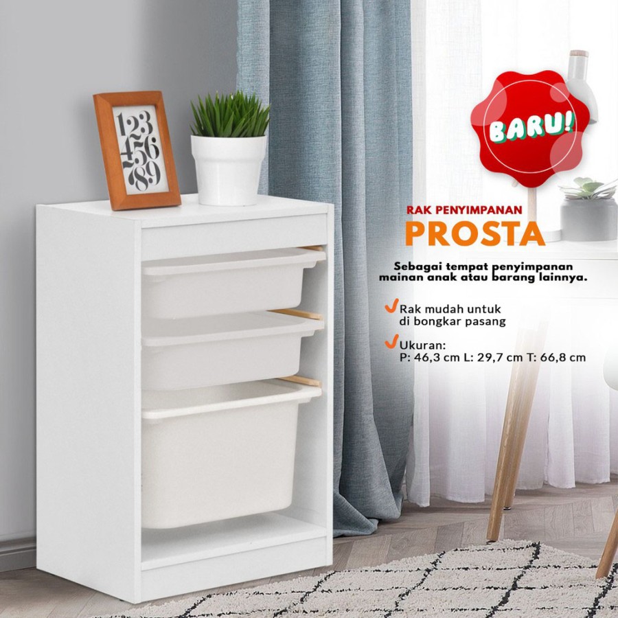 OFFO Rak Mainan Prosta Kabinet Penyimpanan Anak Portable Storage Putih PROSTA 12